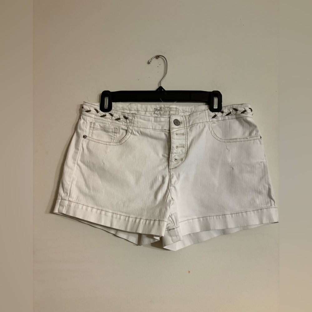 Free People white denim jean shorts braided detail on the waistband. size. 29
